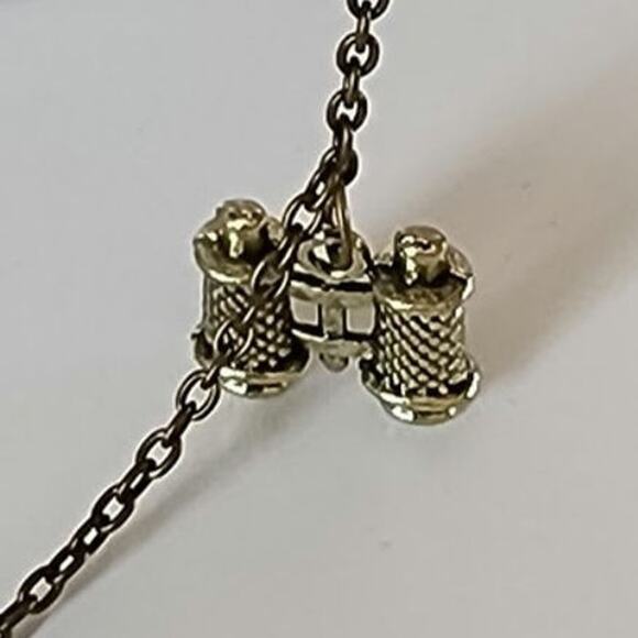 Globe Pendant Necklace World Traveler Binocular Charm Gold Tone Metal - Picture 3 of 7
